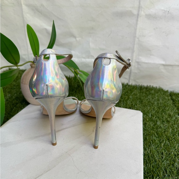 Stuart Weitzman Nudistcurve iridescent Silver Patent leather Ankle strap size 8 - Picture 7 of 15